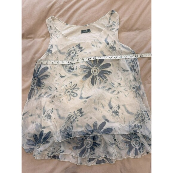 Bellina Womens S Blue Floral Silk Tiered Tunic Tank Top Blouse Flowers Italy - Picture 6 of 7